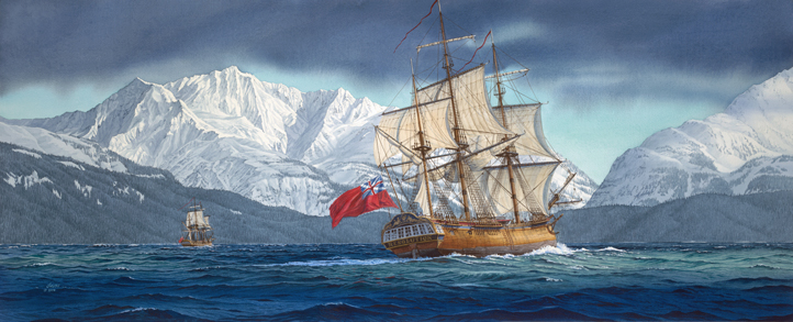 Cook's Ship HMS Resolution under the Northern Lights